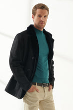 Load image into Gallery viewer, Mens Matt Black Shearling Leather Coat
