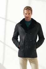 Load image into Gallery viewer, Mens Matt Black Shearling Leather Coat
