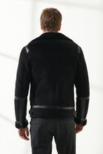 Load image into Gallery viewer, Men&#39;s Deep Black Shearling Leather Jacket

