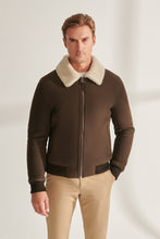 Load image into Gallery viewer, Men&#39;s Coffee Brown Shearling Leather Jacket
