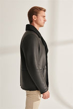 Load image into Gallery viewer, Men&#39;s Charcoal Black Shearling Leather Jacket
