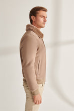 Load image into Gallery viewer, Mens Beige Sports Shearling Leather Jacket
