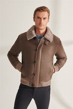 Load image into Gallery viewer, Men&#39;s Dark Brown Shearling Leather Jacket

