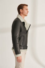 Load image into Gallery viewer, Men&#39;s Coal Black Shearling Leather Jacket
