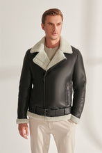 Load image into Gallery viewer, Men&#39;s Coal Black Shearling Leather Jacket

