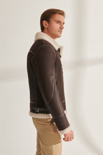 Load image into Gallery viewer, Mens Chocolate Brown Shearling Leather Jacket
