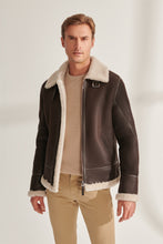 Load image into Gallery viewer, Mens Chocolate Brown Shearling Leather Jacket
