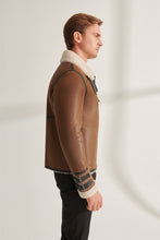 Load image into Gallery viewer, Mens Caramel Brown Shearling Leather Jacket
