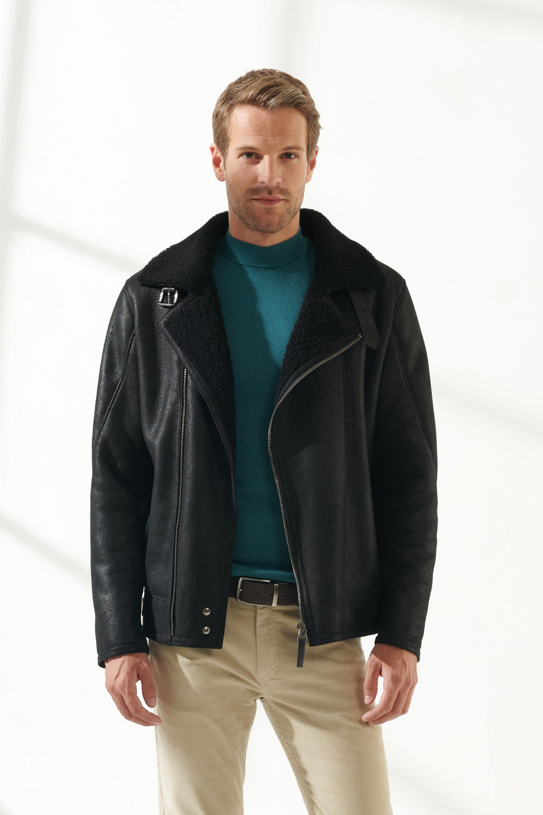 Men's Jade Black Shearling Leather Jacket
