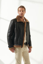 Load image into Gallery viewer, Men&#39;s Pitch Black Shearling Leather Jacket
