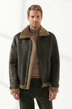 Load image into Gallery viewer, Men&#39;s Moss Green Shearling Leather Jacket
