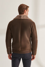 Load image into Gallery viewer, Men&#39;s Dark Brown Vintage Shearling Leather Jacket
