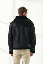 Load image into Gallery viewer, Mens Jet Black Shearling Leather Jacket
