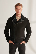Load image into Gallery viewer, Men&#39;s Midnight Black Suede Shearling Leather Jacket
