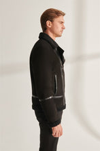Load image into Gallery viewer, Men&#39;s Midnight Black Suede Shearling Leather Jacket
