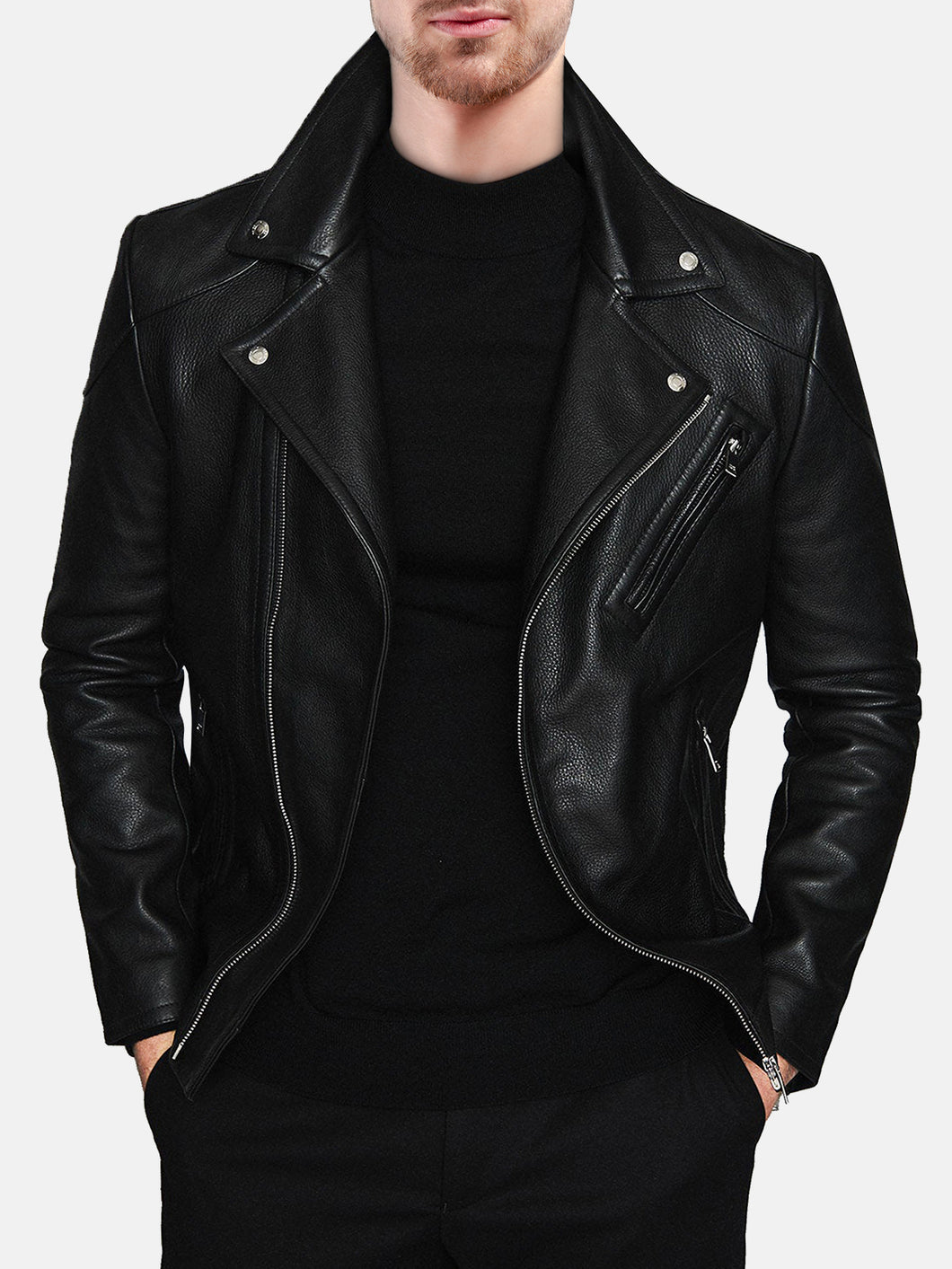 Mens black genuine leather jacket