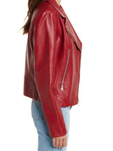 Load image into Gallery viewer, Women Red Moto Leather Jacket
