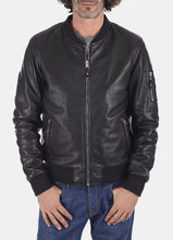 Load image into Gallery viewer, Mens Black Bomber Ink Leather Jacket
