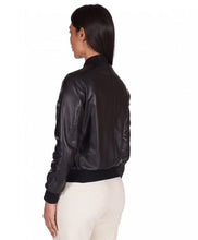 Load image into Gallery viewer, Womens Mate Black Bomber Leather Jacket
