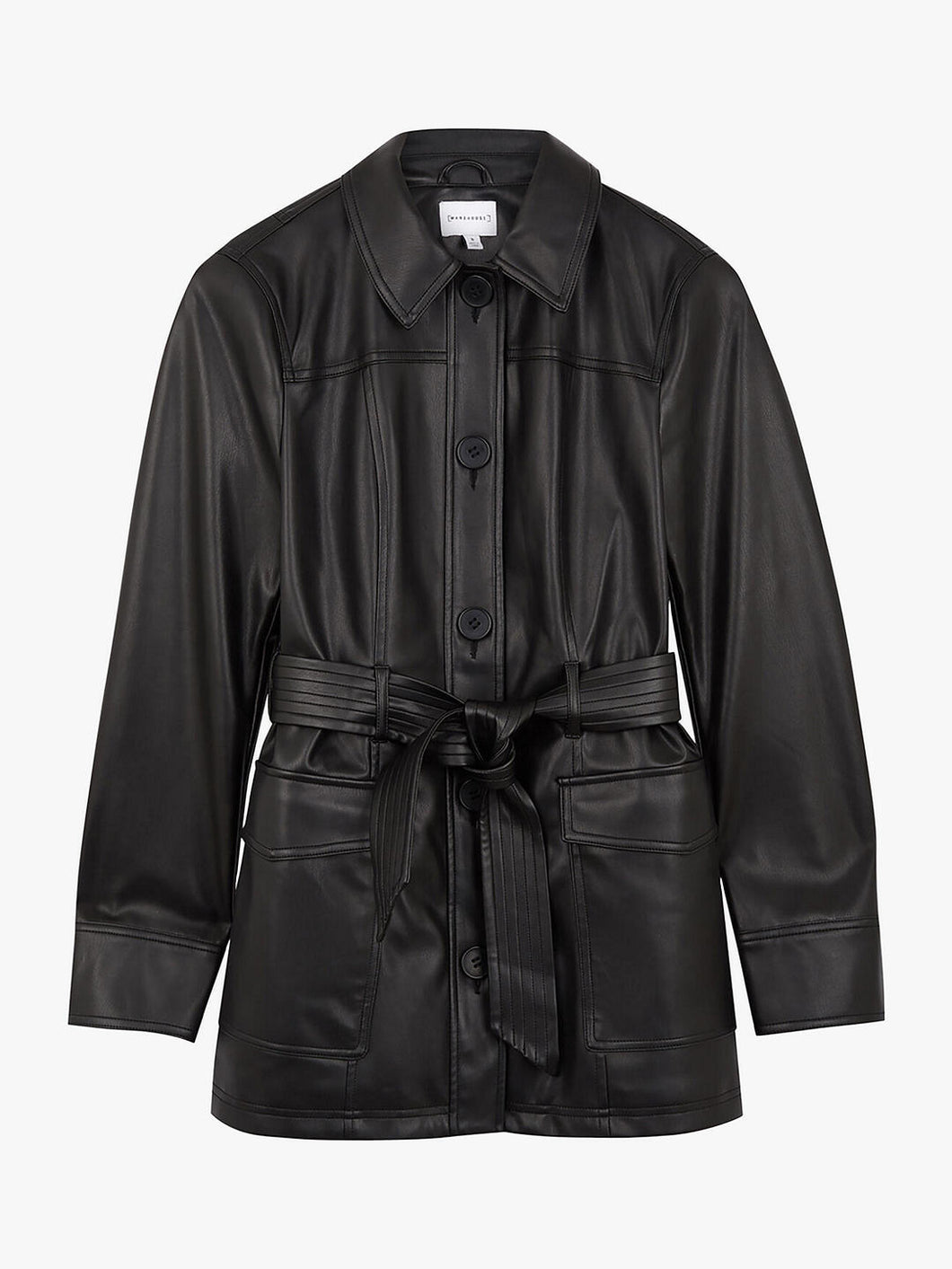 Genuine Black Leather Belted Jacket