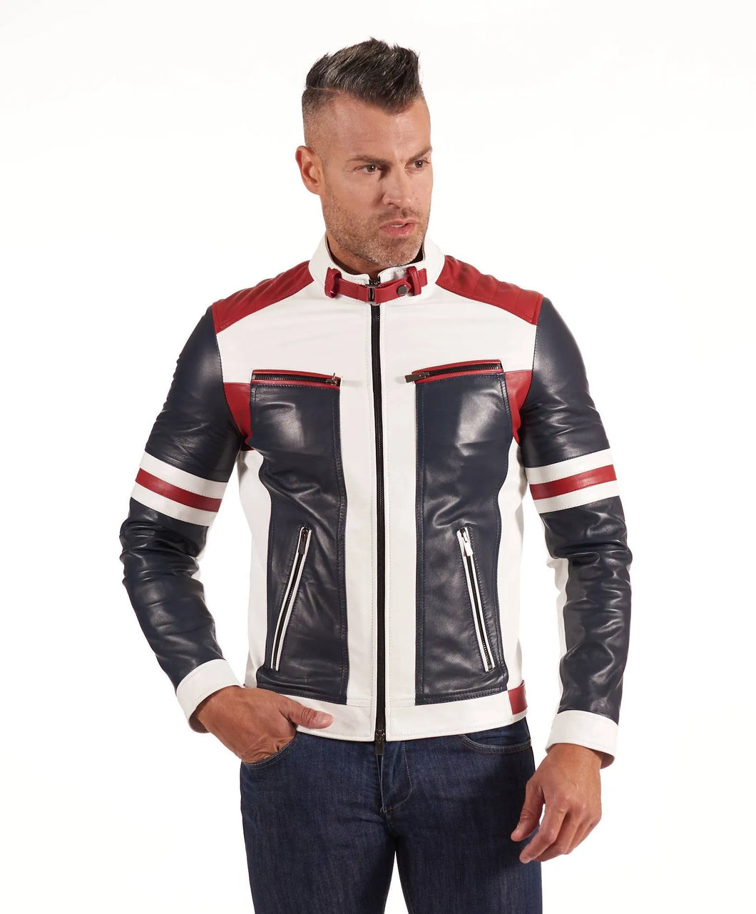Men's Multi Color Biker Leather Jacket