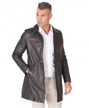 Load image into Gallery viewer, Mens Iconic Black Mid-Length Leather Coat
