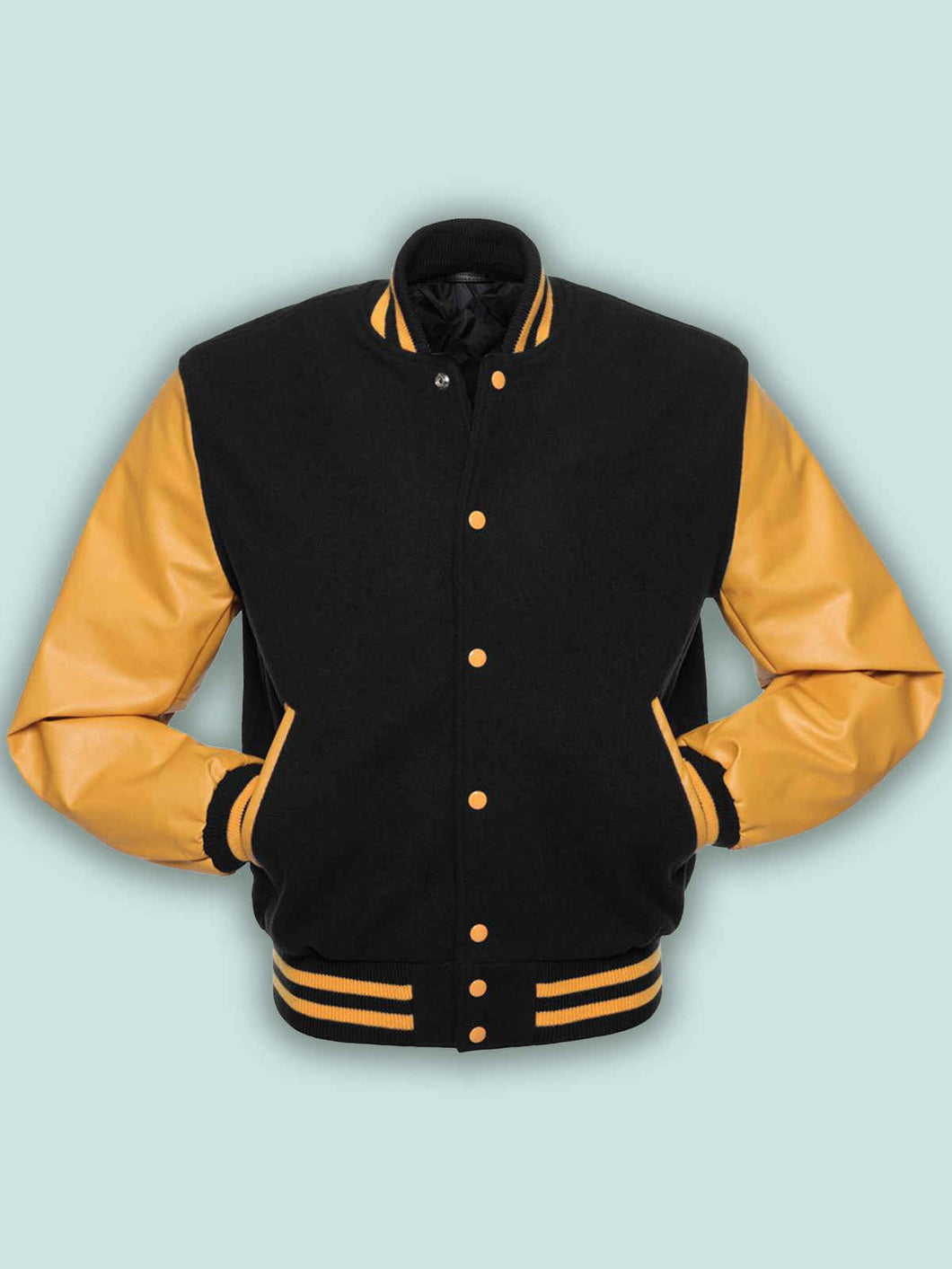 Mens Black & Gold Varsity Wool & Varsity Jacket
