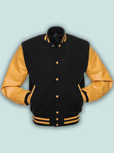 Load image into Gallery viewer, Mens Black &amp; Gold Varsity Wool &amp; Varsity Jacket
