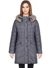 Load image into Gallery viewer, Women&#39;s Grey Hooded Puffer Coat
