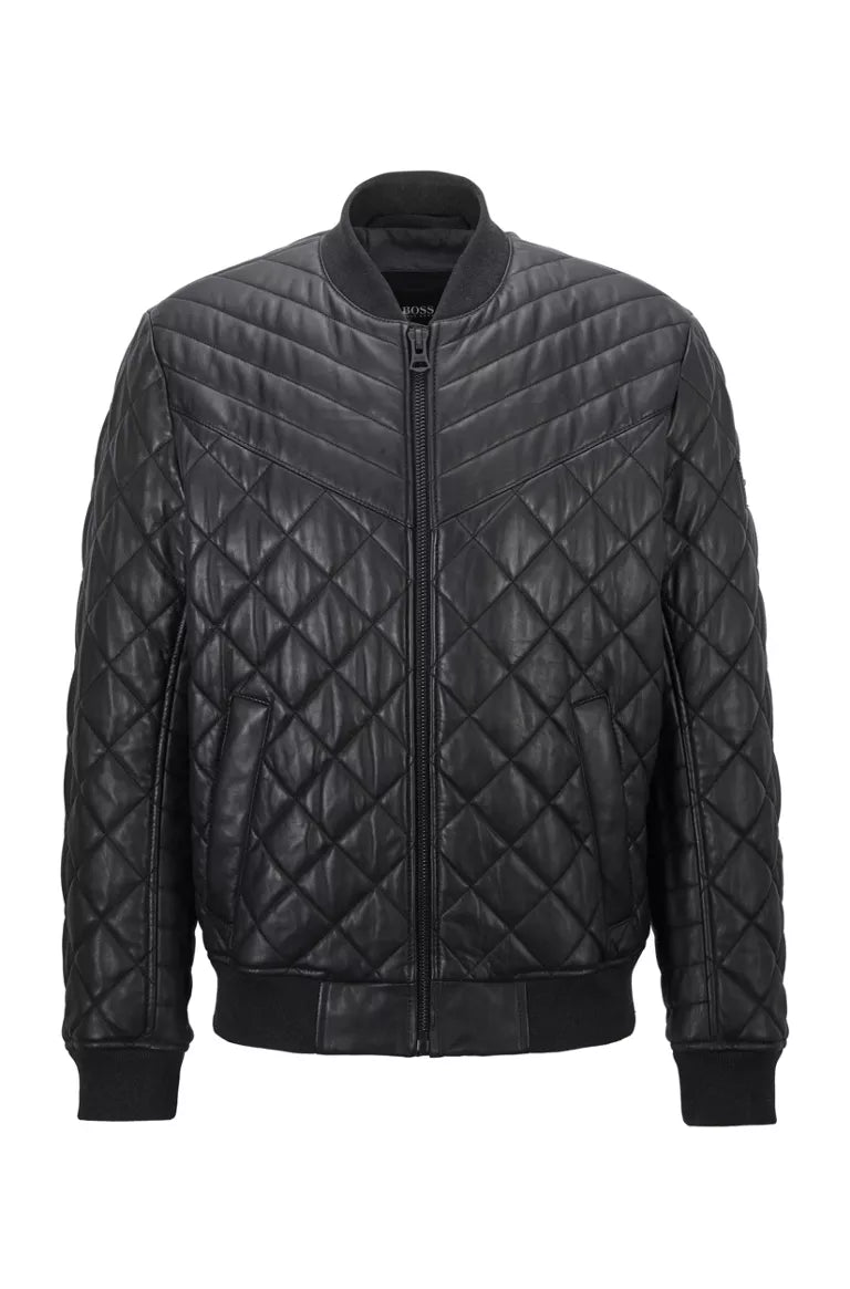 SLIM FIT QUILTED JACKET IN WAXED LEATHER