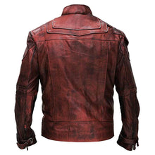 Load image into Gallery viewer, Star Lord Guardians Of Galaxy Halloween Movie Costume Wax Maroon Leather Jacket

