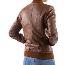 Load image into Gallery viewer, Women&#39;s Bomber Brown Real Leather Jacket
