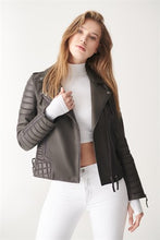 Load image into Gallery viewer, Women&#39;s Padded Black Biker Leather Jacket
