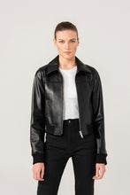 Load image into Gallery viewer, Womens Shiny Black Biker Leather Jacket

