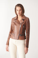 Load image into Gallery viewer, Womens Padded Brown Biker Leather Jacket
