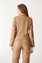 Load image into Gallery viewer, Womens Tan Sports Biker Leather Jacket
