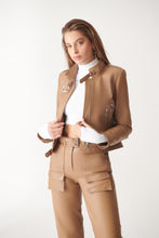 Load image into Gallery viewer, Womens Tan Sports Biker Leather Jacket
