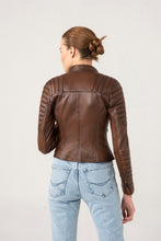 Load image into Gallery viewer, Womens Quilted Brown Biker Leather Jacket
