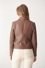 Load image into Gallery viewer, Womens Tan Brown Biker Leather Jacket
