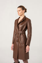 Load image into Gallery viewer, Womens Choco Brown Trench Leather Coat

