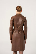 Load image into Gallery viewer, Womens Choco Brown Trench Leather Coat
