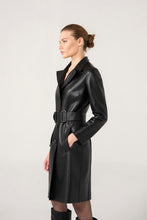 Load image into Gallery viewer, Womens Smooth Black Trench Leather Coat
