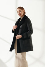 Load image into Gallery viewer, Womens Jet Black Shearling Leather Coat
