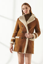 Load image into Gallery viewer, Women&#39;s Casual Tan Shearling Leather Coat
