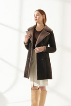 Load image into Gallery viewer, Women&#39;s Dark Brown Shearling Leather Coat
