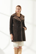 Load image into Gallery viewer, Women&#39;s Dark Brown Shearling Leather Coat
