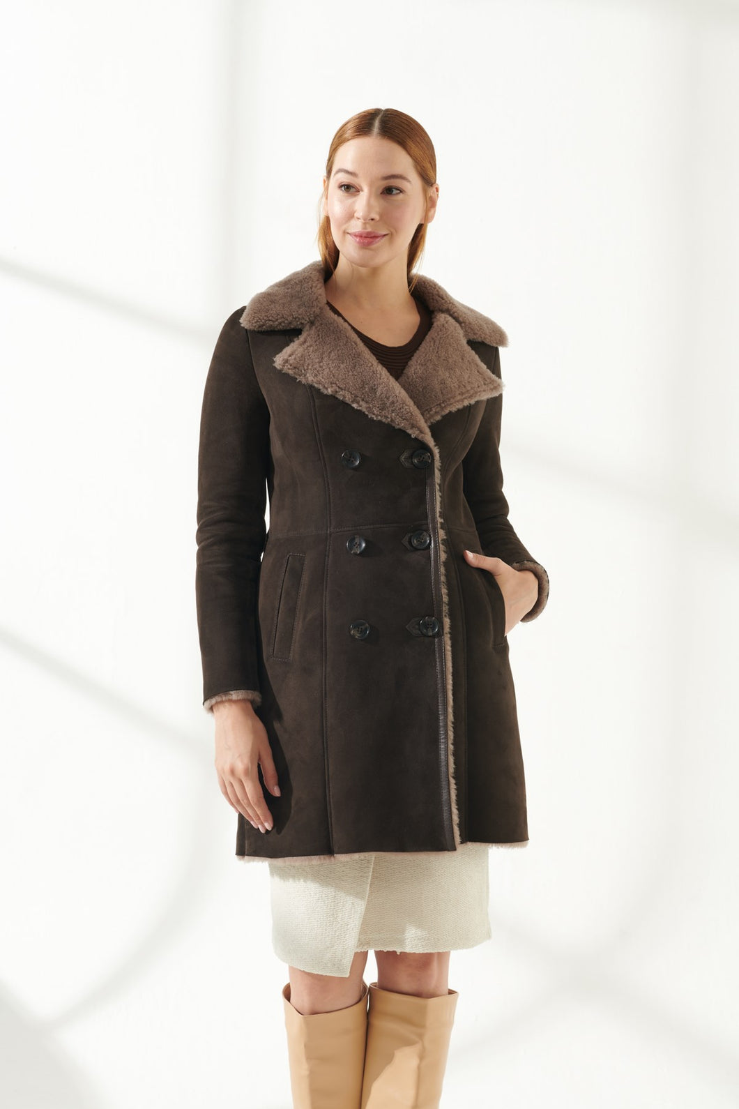 Women's Dark Brown Shearling Leather Coat