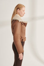 Load image into Gallery viewer, Women&#39;s Short Length Tan Shearling Leather Jacket
