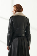 Load image into Gallery viewer, Women&#39;s Black Short Length Shearling Leather Jacket
