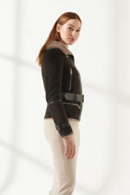 Load image into Gallery viewer, Women&#39;s Choco Brown Shearling Leather Jacket

